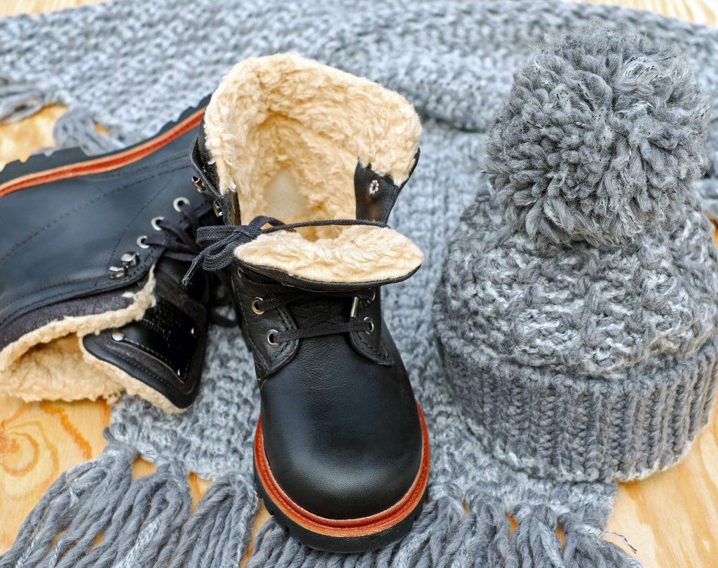 Winter boots with a hat and scarf